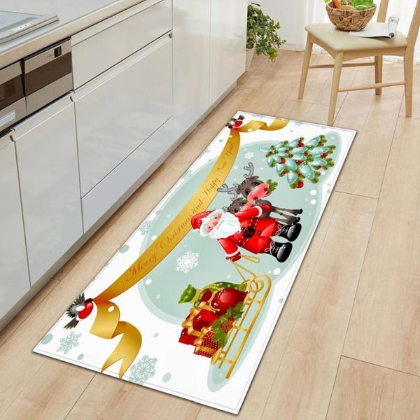 

creative welcome doormat merry christmas santa claus print anti-slip kitchen carpet living room area rug home decor gift1