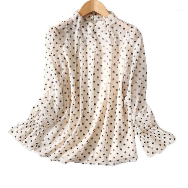 

women shirt 2020 spring and summer new design sense niche long sleeves comfortable loose polka dot shirt chiffon ladies1, White