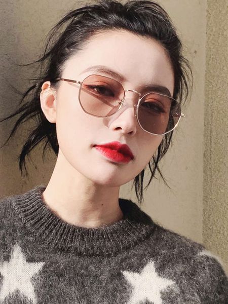 

korean qingmo 2020 women's new sunglasses half frame metal polygon sunglasses anti ultraviolet sunshade glasses, White;black
