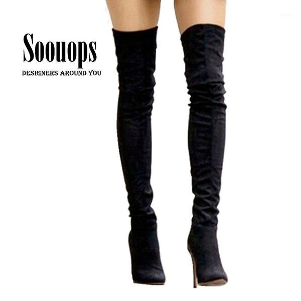 

wholesale-plus 34-45 autumn winter bota over the knee high boots women botas femininas mujer high heel boots slimming elastic suede boots1, Black