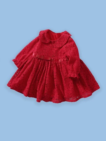 

toddler girls bow front peter pan neck lace dress she, Red;yellow