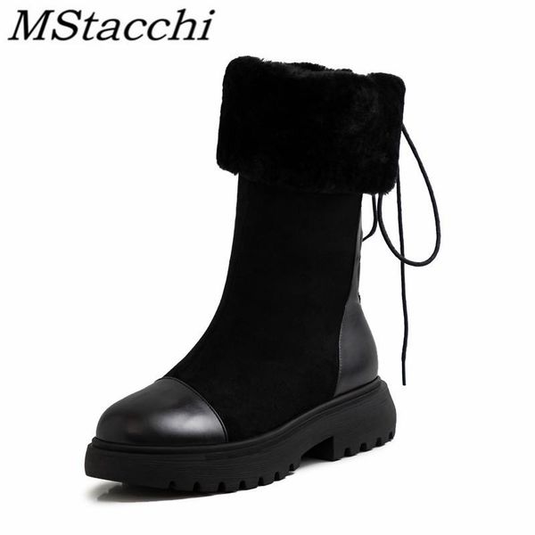 

mstacchi back cross-tied 2020 new winter women boots keep warm thick bottom classics fashion female shoes botte de pluie femme, Black