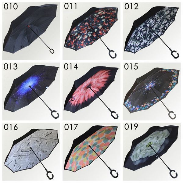 

windproof inverted umbrella sunny rainy reverse folding umbrellas double layer self stand inside out c handle hook umbrella custom
