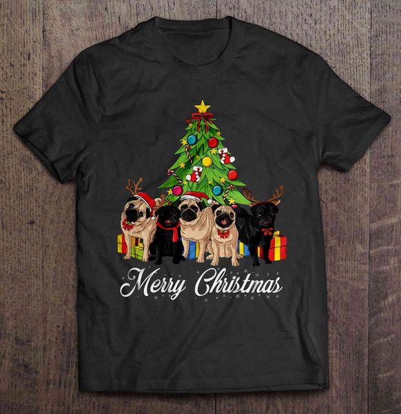 

funny fashion merry christmas santa and reindeer pug with christmas tree version women sport hooded sweatshirt hoodie t shirt