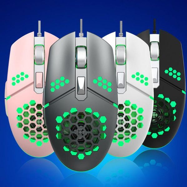 

mice 2000dpi adjustable 6 buttons gamer usb wired honeycomb optical mouse hollow-out rgb gaming with fan for pc laptop