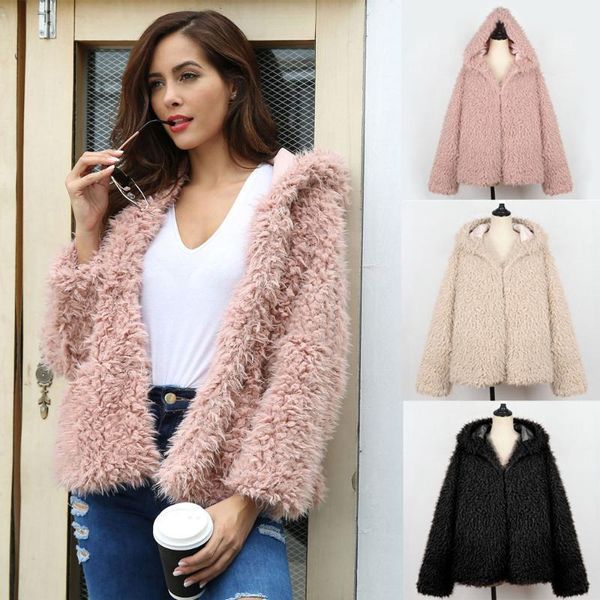 

lanshifei f0275 elegant faux fur coat women autumn winter warm soft zipper fur jacket female plush overcoat casual teddy pocket1, Black