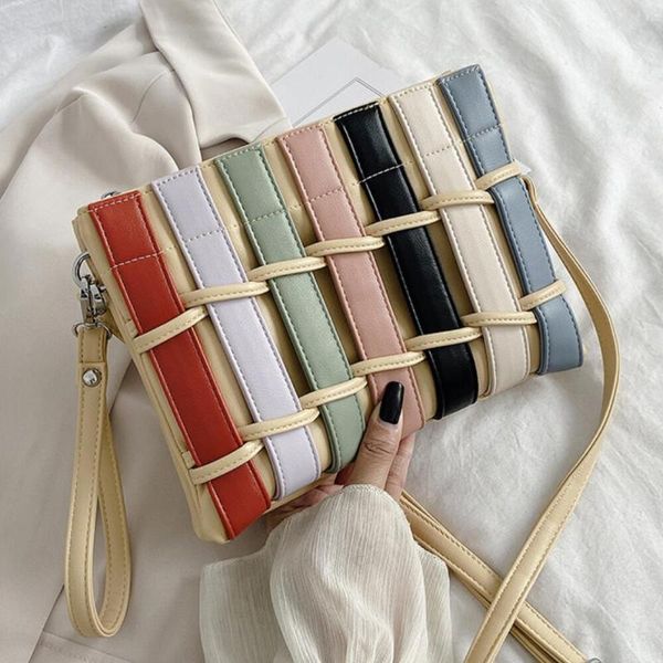 

contrast color weave envelope bag 2020 fashion new quality pu leather women's designer handbag travel shoulder messenger bag