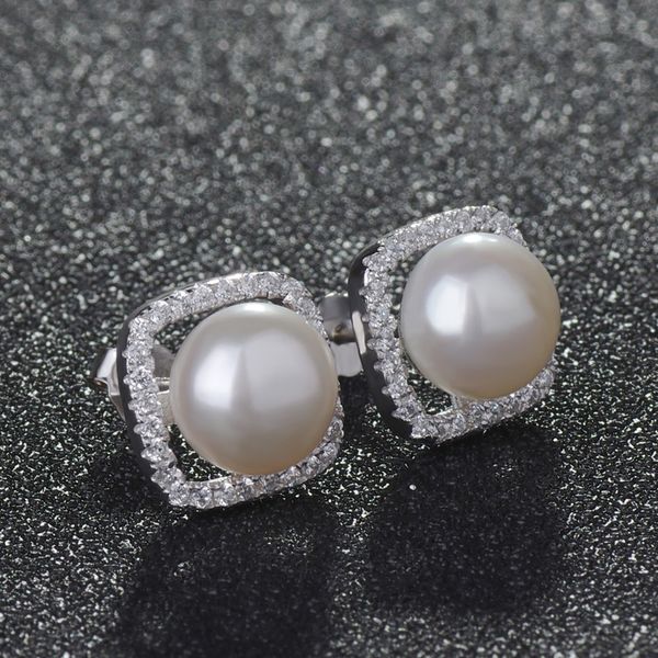 

diamond zirconia pearl earrings for women girls fashion luxury designer s925 sterling silver stud earrings jewelry anti allergic, Golden;silver