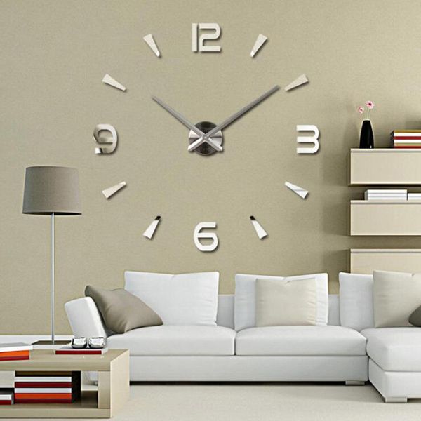 3D Diy grande relógio de parede moderno design silencioso adesivo de parede relógio espelho acrílico espelho autoadesivo relógios de parede sala de estar casa decoração lj201204