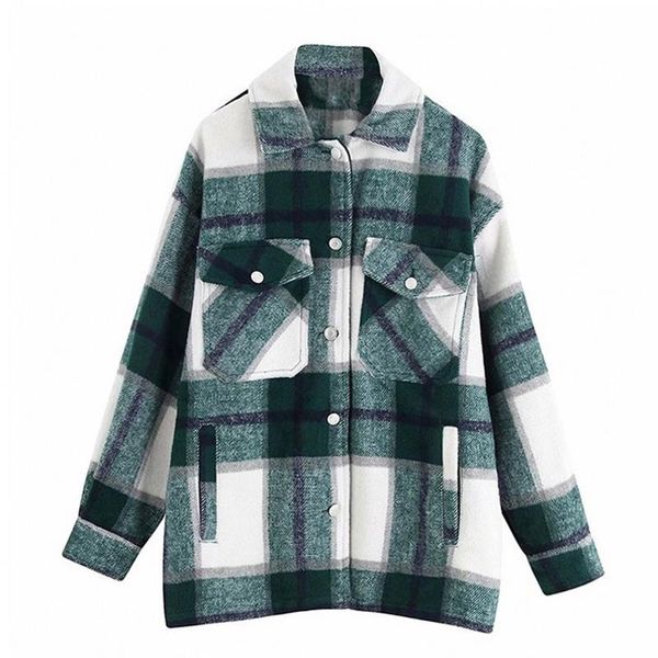 

women's wool & blends ailegogo vintage oversized plaid jacket coat women 2021 fashion lapel collar long sleeve loose pockets outerwear, Black