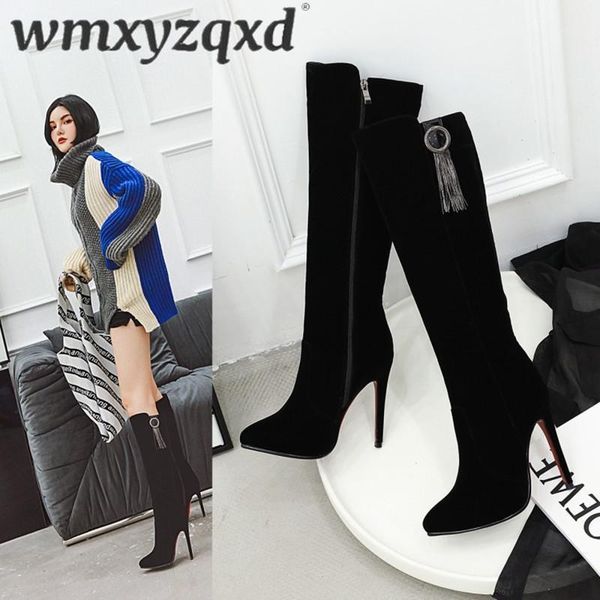 

botas mujer invierno 2020 women's knee-high boots mature elegant boots with zipper winter women fringe high heel wmxyzqxd1, Black