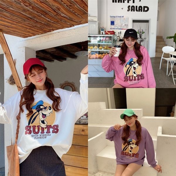 

3qmjr korean autumn new style old pulloversweater pullover large cartoon style pullover hole-breaking edition age-reducing student foreign s, Black