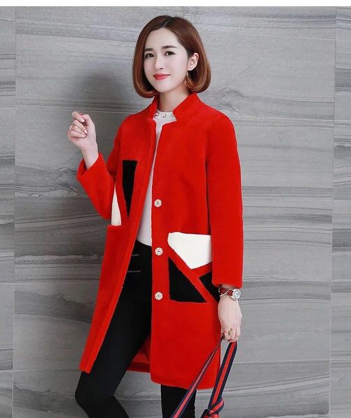 

2021 new shearing wool sheep's leather autumn and winter female jacket chaquette mujer kj655 r4li, Black