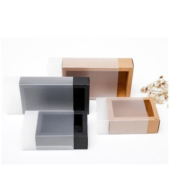 

10pcs kraft paper box with frosted transparent cover drawer style cardboard box for doll packaging jewelry gift bdcj5