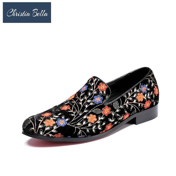 

christia bella new fashion real leather slip on shoes large size embroidery office man shoes british style formal party, Black