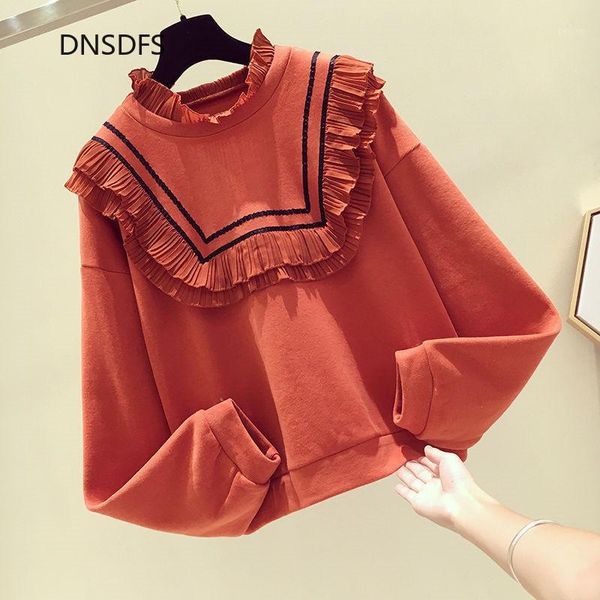 

ruffles patchwork striped hoodies women casual sweet lady crewneck hoodies white black green loose sweatshirts moletons mulheres1