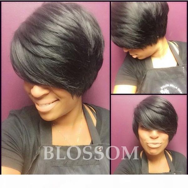 

rihanna pixie cut short vietnamese human natural hair wigs african americans black short full hair lace wig glueless wig, Black;brown