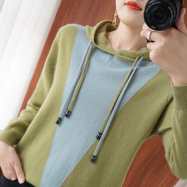 

2021 autumn and winter new cashmere sweater women's wool collar sweater 100% pure wool color matching warm pullover, White;black