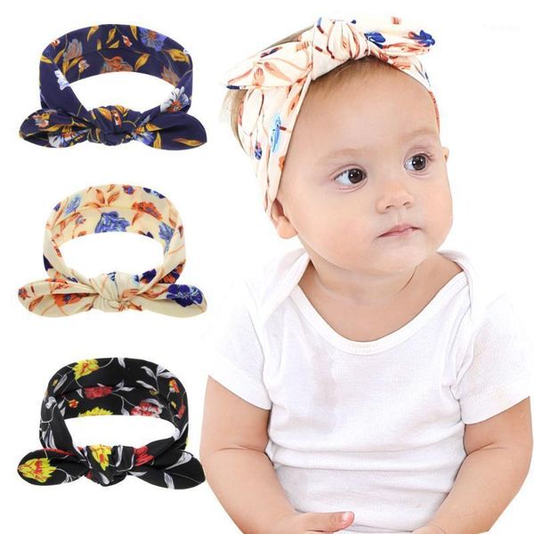 

2020 new cotton print ears baby girls headband elastic tie knot hair bands bezel for hair children sweet accessories1, Slivery;white