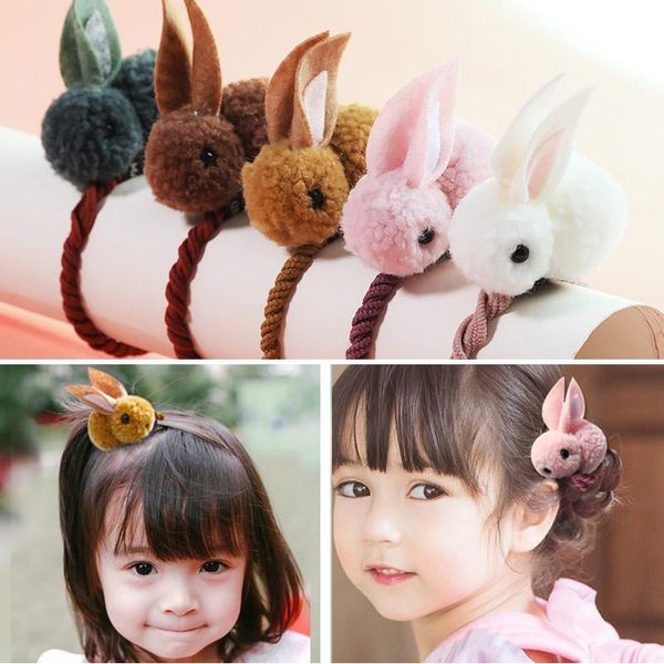 

new rabbit baby girl elastic hair band cute girls gair tie hair accessories kids hair rope headwear wmtzfb, Slivery;white