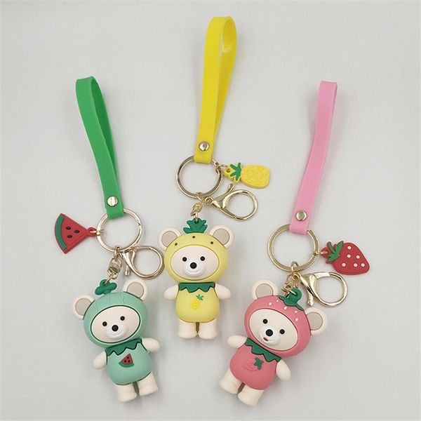 

keychains fruit bear keychain pendant wholesale epoxy three-dimensional pvc doll custom soft gift bag charm, Silver