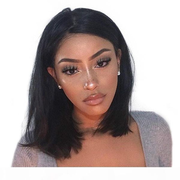 

100 human hair wig for african american glueless virgin brazilian straight full lace human hair wigs short bob full end, Black;brown