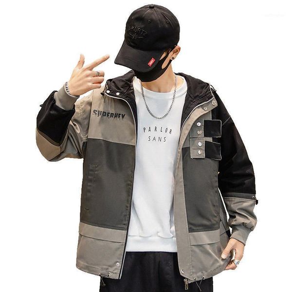 

2020 spring new cargo jackets windbreaker men streetwear tactical jacket pullover multi-pocket male autumn hoody coat1, Black;brown