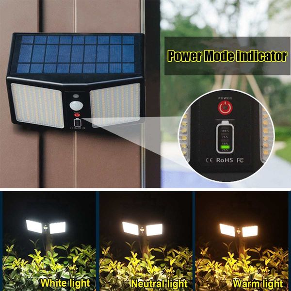 

umlight1688 360 led 3 color 2000 lumens solar wall lamps 6 mode remote control outdoor yard garden street