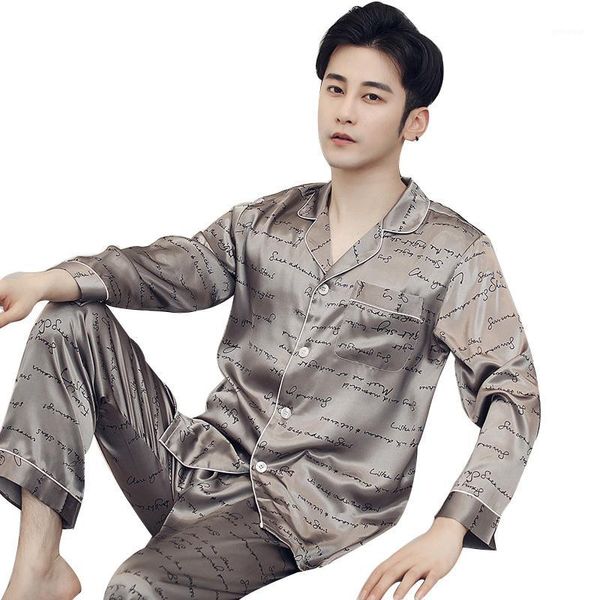 

men's silk casual pajamas autumn winter summer sleepwear fashion modern style home clothes short sleeve long sleeve pyjama set1, Black;brown