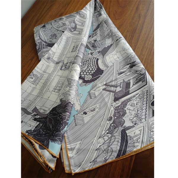 

printed 100% twill silk scarf shawl square 35" y201024, Blue;gray
