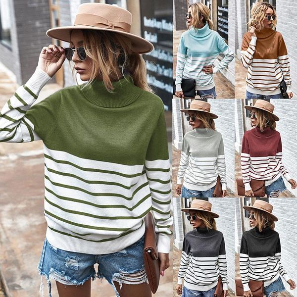 

woman sweaters autumn winter new high-neck striped sweater womens sweaters for women spring and autumn, White;black