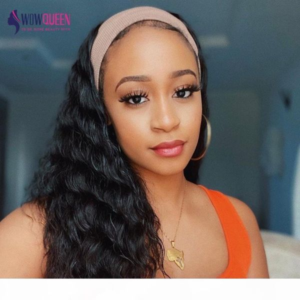 

headband wig deep wave wig wowqueen brazilian hair wigs 150 density human hair wigsnon-lace wigs 30 inch, Black;brown