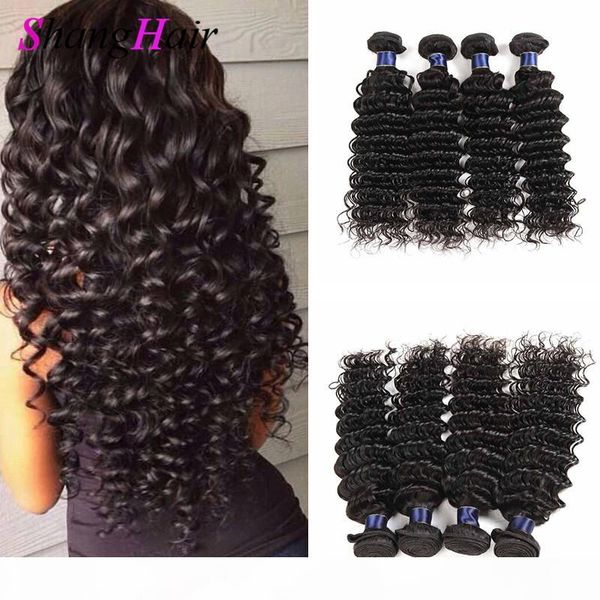 

peruvian deep wave bundles virgin hair extensions 4pcs lot unprocessed remy human hair weaves bundles deep wave hair promotion nature color, Black