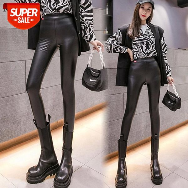 

new autumn winter velvet pu leather pants women high waist black pu leather leggings pencil skinny women pants trousers 11688 #e88x, Black;white