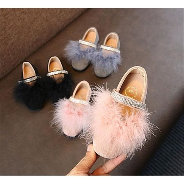 

new arrival children princess with pink fur girls leather wedding party kids dress shoes 13.5-22 cm y201028, Black;red