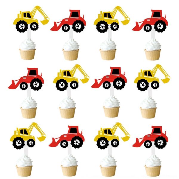 

v1iqb engineering vehicle plug theme cakechildren's flag-cutting dessert table decoration cake vehicle excavator theme party engineerin