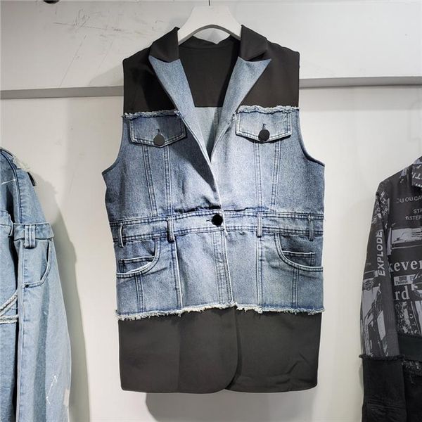 

ewq] 2021 autumn new long sleeve womens jacket with stitching design loose casual womens overcoats vest qb628, Black;white