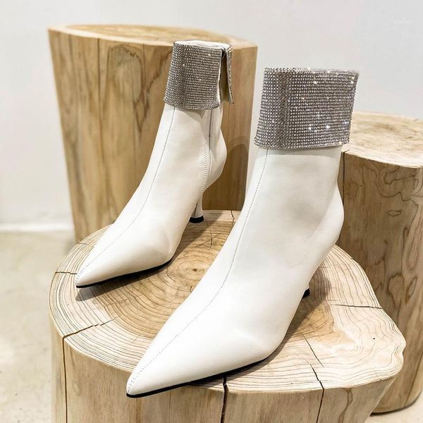 

deat 2020 new autumn and winter fashion casual black pointed high heels water diamond thin heels short boots female sf9591