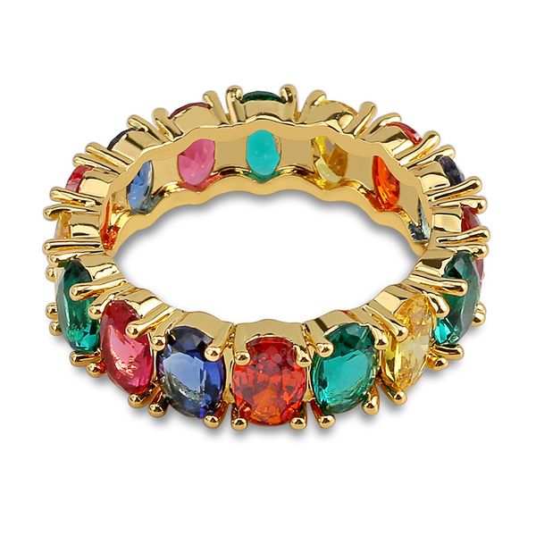 

christmas presentins full zircon hip-hop ring rainbow men and women trumpet ring hiphop ring, Silver