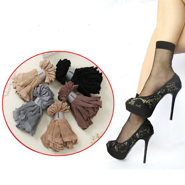 

summer ultra - thin transparent crystal silk women high elastic black nylon short female socks 10pair=20pieces, Red;black