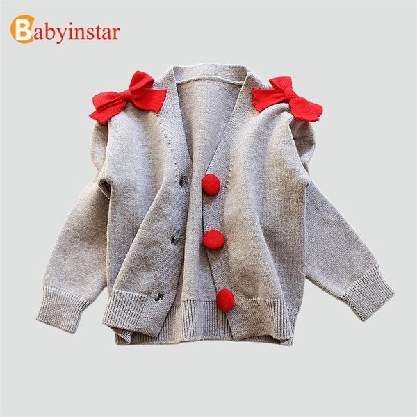 

babyinstar toddler girl knitted outerwear children clothes sweater cardigan for girls button design with bow girls warm cardigan 201109, Blue