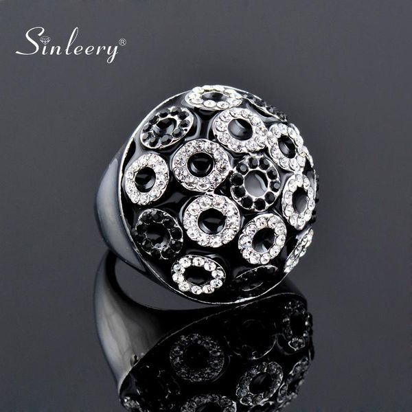 

cluster rings sinleery unique vintage half ball round black enamel big small circles cubic zirconia for women jewelry jz169 ssb, Golden;silver