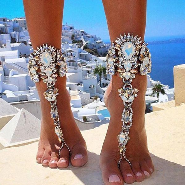 

women crystal luxury statement anklets with adjustable chain beach accessories summer anklet chain gift for love, Red;blue