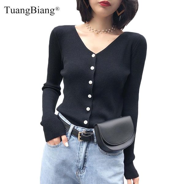 

2021 single breasted v-neck autumn sweater cardigan women knit long sleeve winter sweater casual solid color ladies black jumper, White