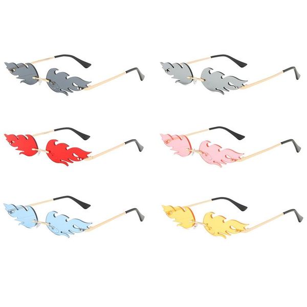 

2020 новая личности смешного огня shaped беспламенных солнцезащитных очков для женщин мужчину rimless вс очков уф 400 очков, White;black