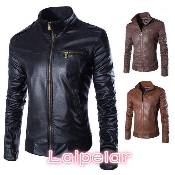 

laipelar motorcycle leather jackets men solid business casual coats autumn winter leather clothing bomber jacket for male1, Black;brown
