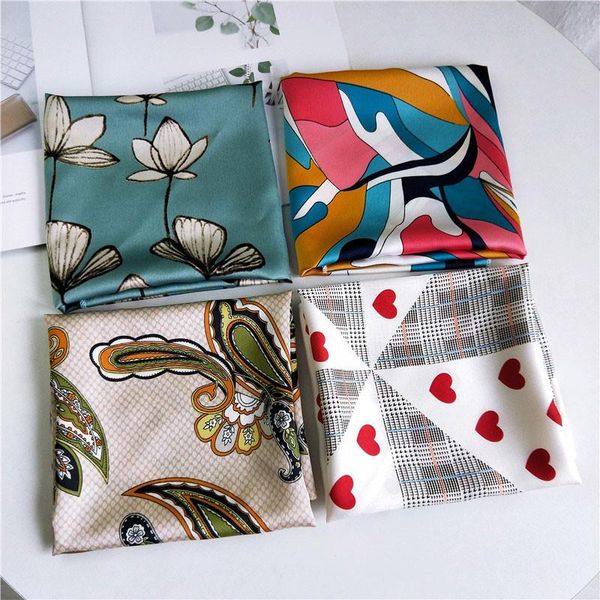 

scarves diy hair tie band bandana shawl big dot geometric printing decorative headscarf square silk scarf women head neck wrap, Blue;gray