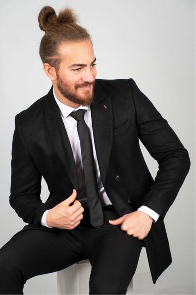 

deepsea slim lapel double breasted slim fit coat 2001889, Black