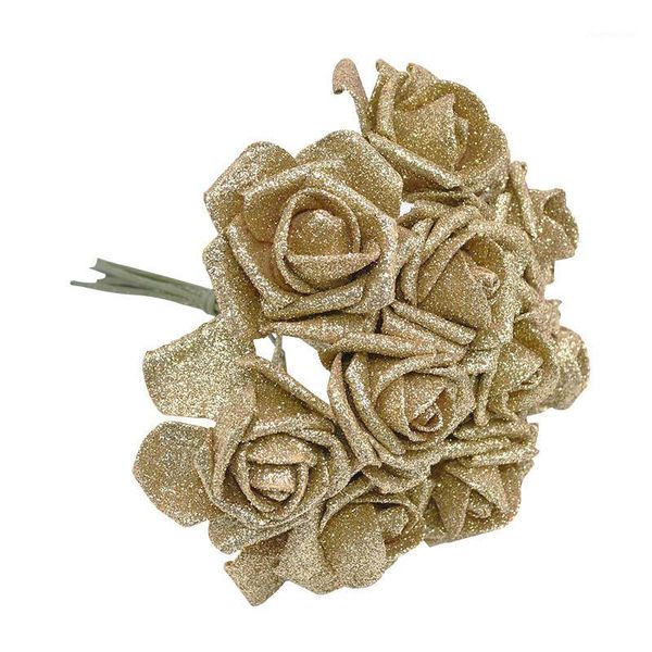 

decorative flowers & wreaths 5/10/20pcs 6.5cm gold silver shiny glitter foam rose artificial flower bouquet xmas home wedding p
