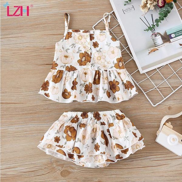 

lzh newborn baby girls clothing 2021 new sling sleeveless shorts 2pcs sets for children summer toddler kids suits 0-3 years1, White